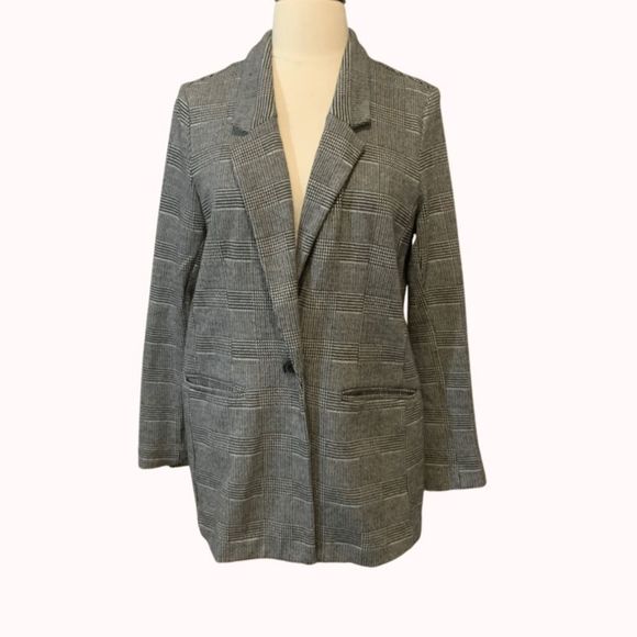 Old Navy Herringbone One Button Blazer M Black White - Picture 1 of 10